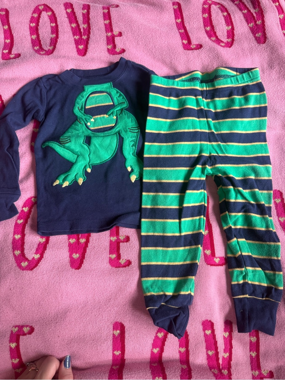 Gymboree Navy and Green Dinosaur Pajama Set